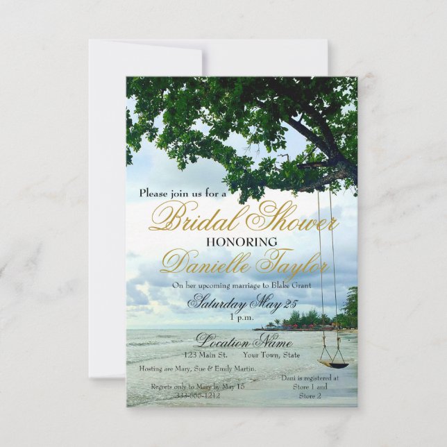 Casual Beach Swing Gold Script Bridal Shower Invit Invitation (Front)