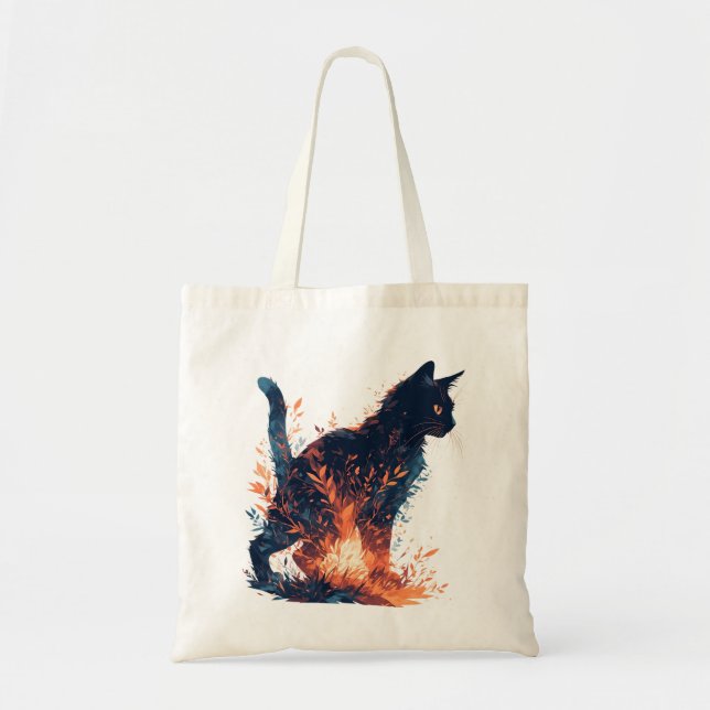 Casual Black Cat And Floral Leaves -Beautiful Tote Bag (Front)