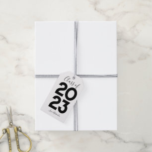 Casual black script class of 2023 Graduation party Gift Tags