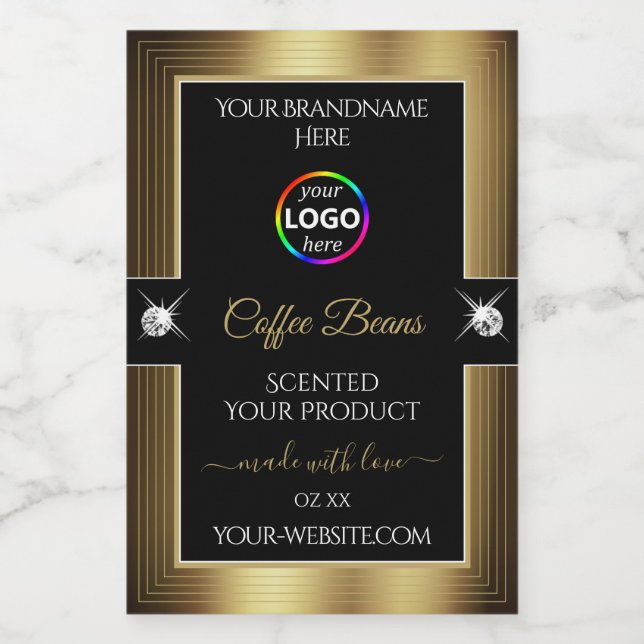 Casual Black Shiny Coffee Brown Logo Product Label (Single Label)