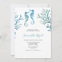Casual Blue Seahorse Watercolor Baby Shower Invite