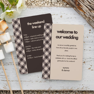 Casual Brown Plaid Weekend Wedding Itinerary Card