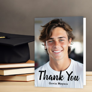 Casual Brush Script Graduate Photo Thank You Card