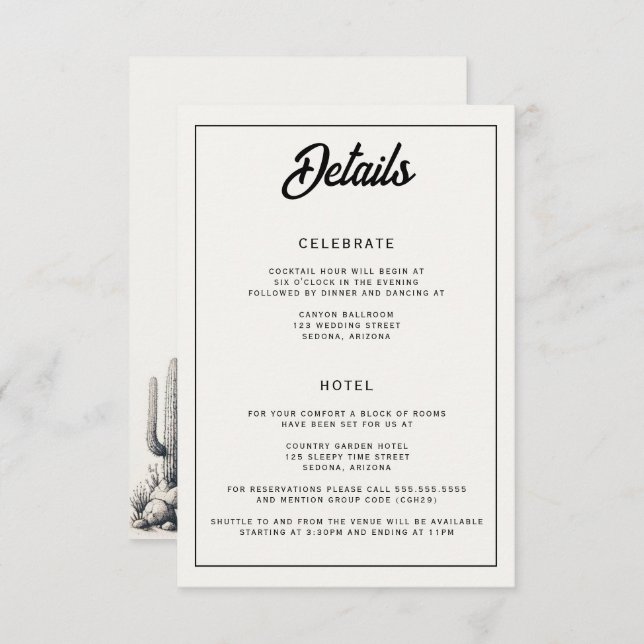 Casual Cactus Wedding Enclosure Card (Front/Back)