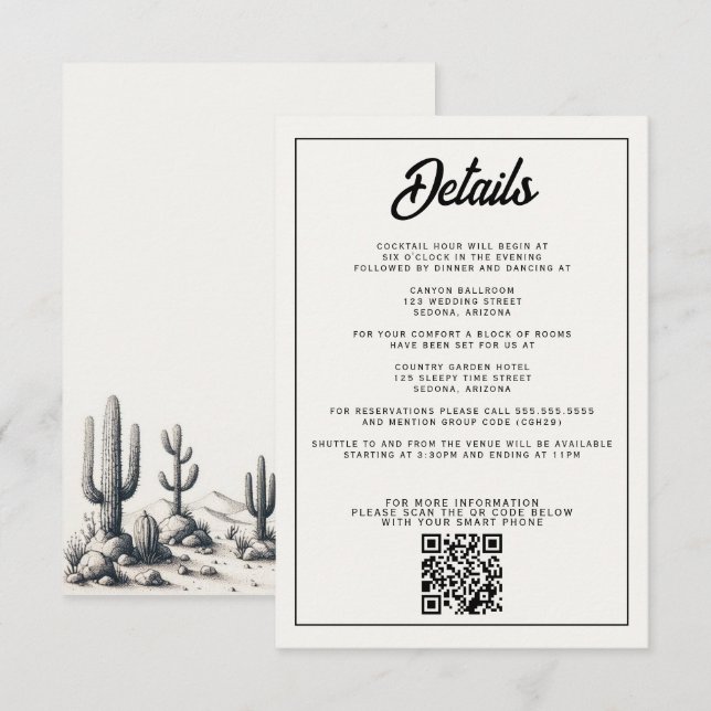 Casual Cactus Wedding Enclosure Card (Front/Back)