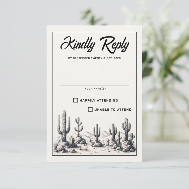 Casual Cactus Wedding RSVP Card (Standing Front)