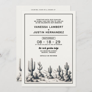 Casual Cactus Wedding with QR Code & Details Invitation