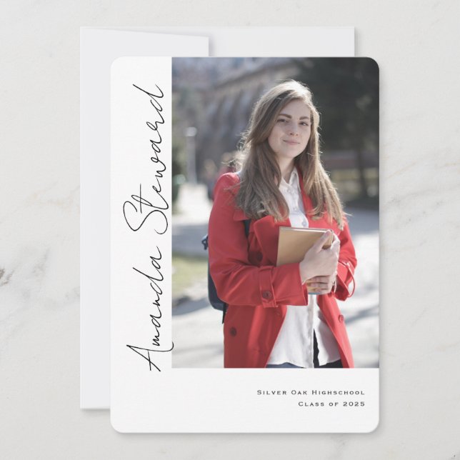 Casual calligraphy script , modern photo graduate announcement (Front)