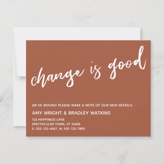 Casual Change is Good New Address Cinnamon Card (Front)