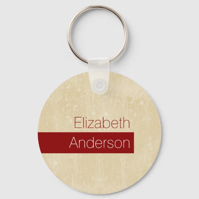 Casual Chic Beige and Red Simple Grunge With Name Keychain (Front)