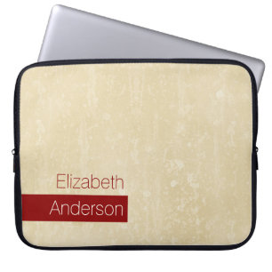 Casual Chic Beige and Red Simple Grunge With Name Laptop Sleeve