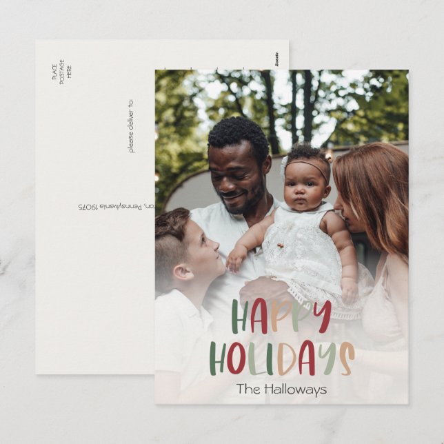 Casual Colourful Happy Holidays Full Vertical Phot Holiday Postcard (Front/Back)
