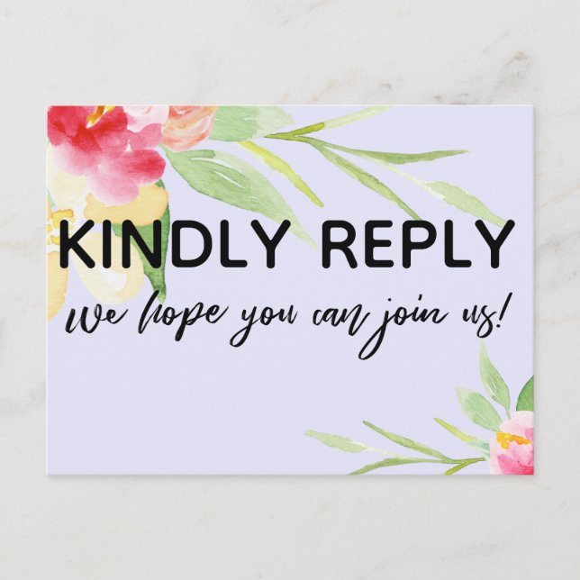 Casual Colourful Watercolor Floral RSVP Lavender Postcard (Front)
