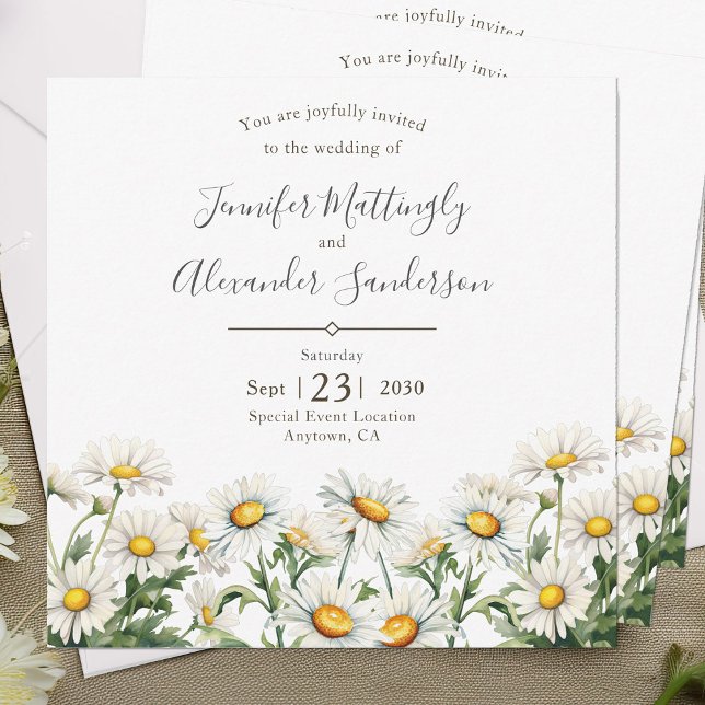 Casual Country Wedding Daisy Floral Invitation (Creator Uploaded)
