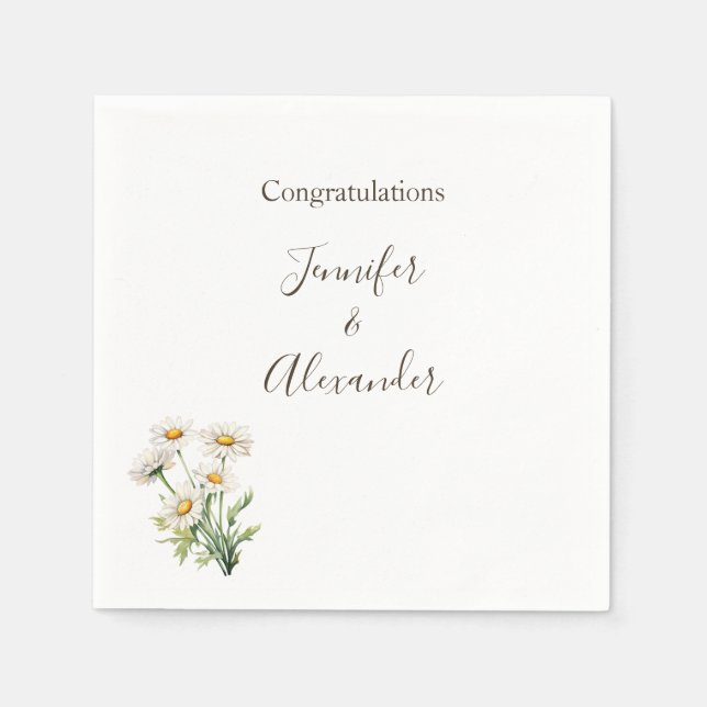 Casual Country Wedding Daisy Floral Personalized Napkin (Front)