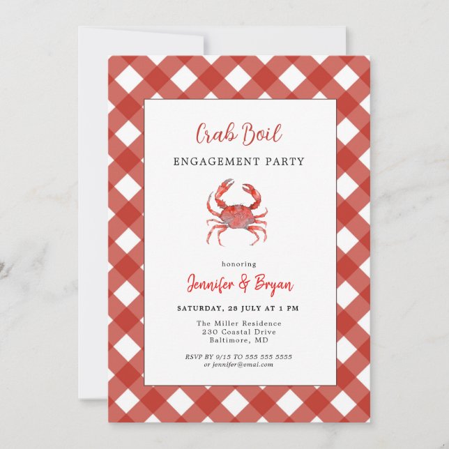 Casual Crab Boil engagement party invitation (Front)