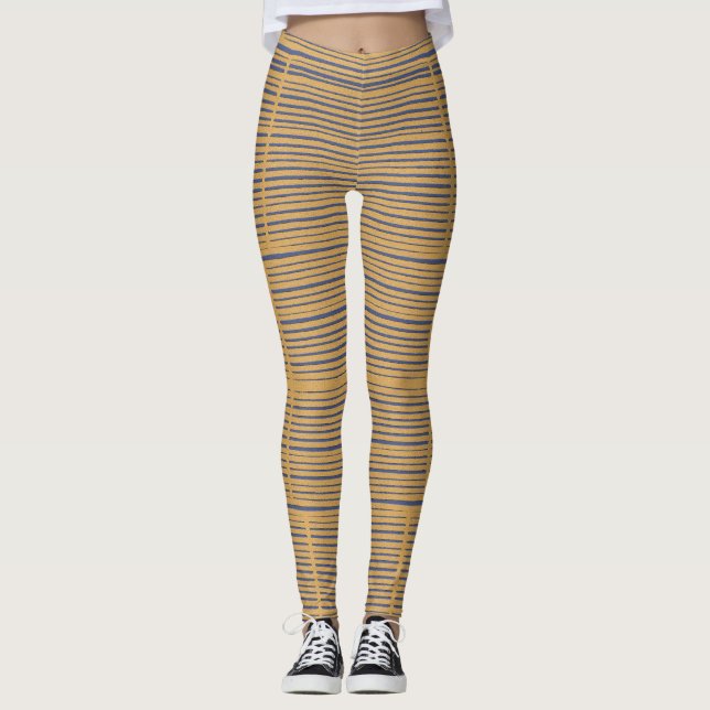 Casual Dark Tan Beige Striped Pattern  Leggings (Front)