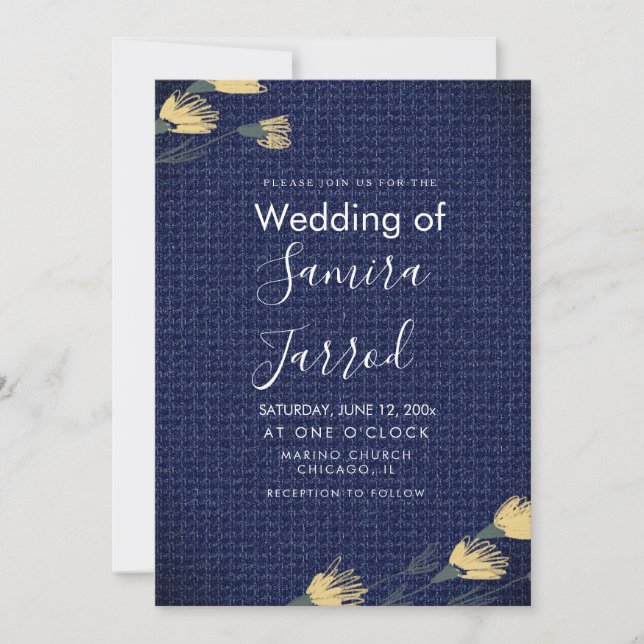 Casual Denim and Wild Flowers Wedding Invitation (Front)