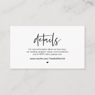 Casual elegance, Black font,  Wedding Details Enclosure Card