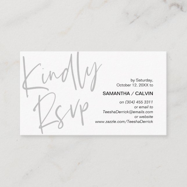 Casual Elegance, Black Grey Script, RSVP respond Enclosure Card (Front)