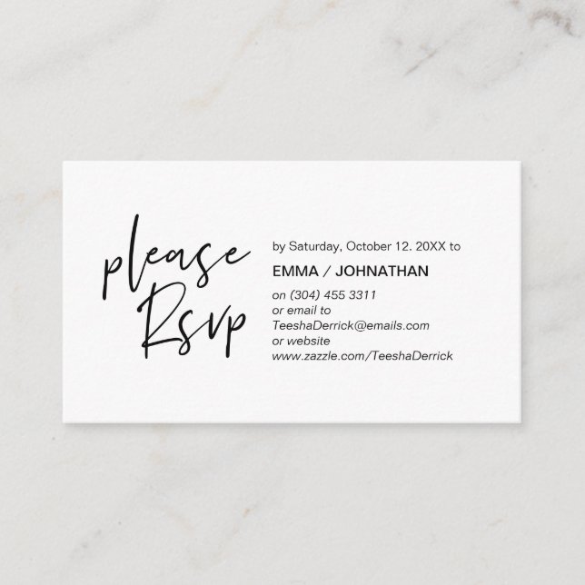 Casual Elegance, Black Script, RSVP respond Enclosure Card (Front)