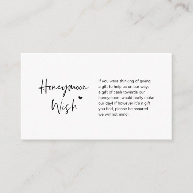 Casual elegance minimal, Black ink, Honeymoon Wish Enclosure Card (Front)