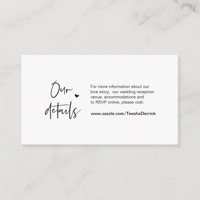 Casual elegance, Minimal, Black, Wedding Details Enclosure Card (Front)