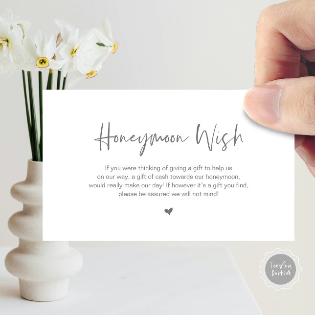 Casual Elegance Wedding Honeymoon Wish Enclosure Card (Honeymoon Wish Enclosure Card, in Modern minimal, casual elegance script, cash fund, in Dark Grey)