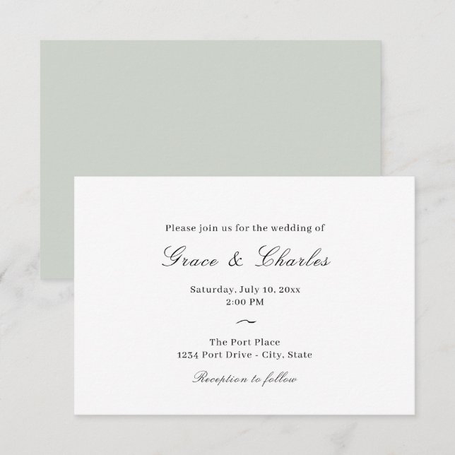 Casual Elegant Light Beige Green Wedding Inviation Invitation (Front/Back)