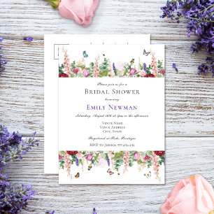 Casual Florals & Butterflies Bridal Shower Invitation Postcard