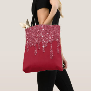 Casual Glam Red Glitter Drip Tote Bag