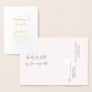 Casual Gold Minimal Heart Rsvp and Wedding Card