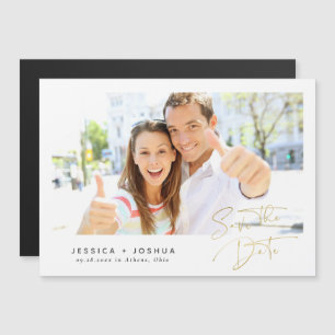Casual Gold Script Minimalist Photo Save the Date Magnetic Invitation