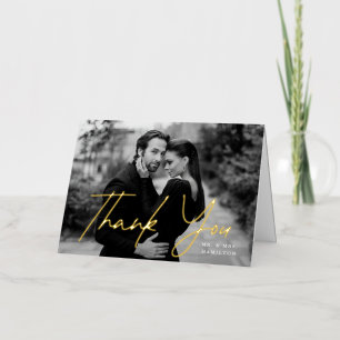 Casual Gold Script Photo Wedding Thank You Foil Greeting Card
