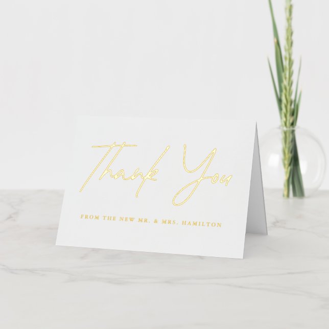 Casual Gold Script Wedding Thank You Foil Greeting Card (Front)