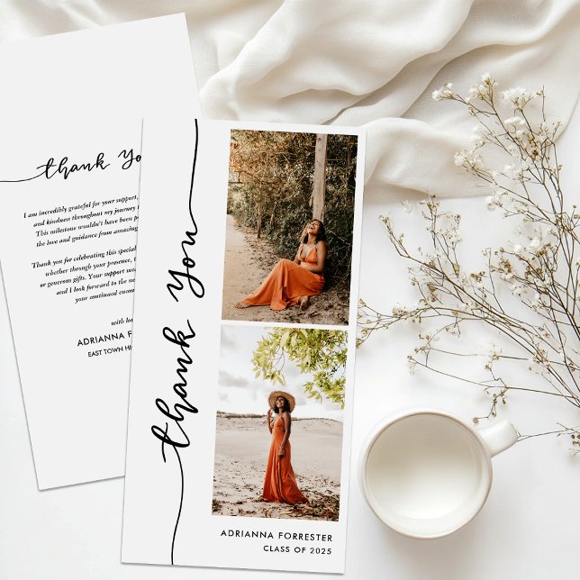 Casual Graduate Photo | Elegant Thank You Script Card (Creator Uploaded)