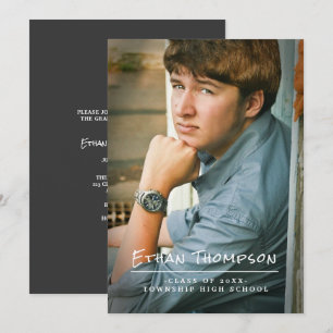 Casual Guy Graduate Photo Graduation Party Invitation