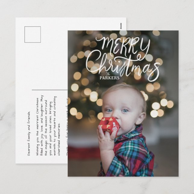 Casual Hand Lettered Merry Christmas Postcard (Front/Back)