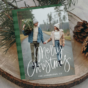 Casual Hand-Lettered Script Merry Christmas Photo Holiday Card