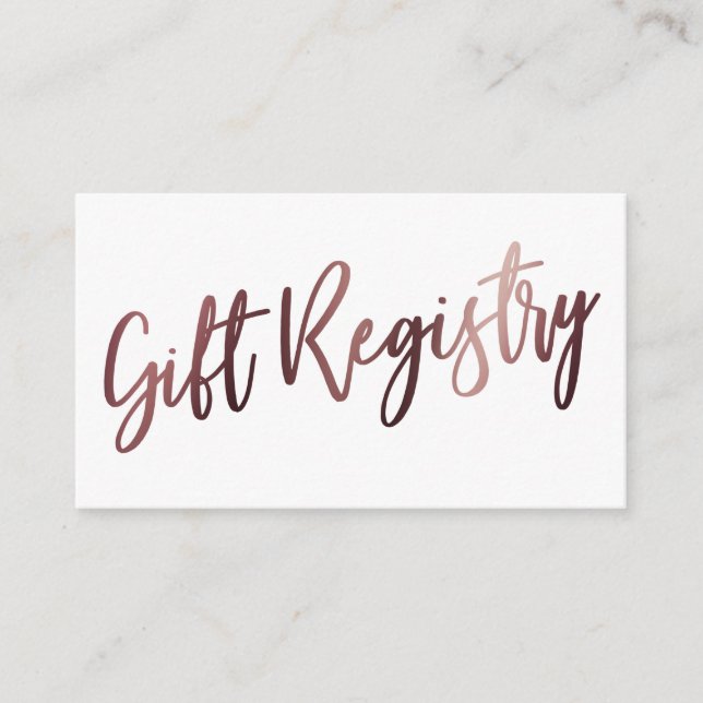 Casual Hand Rose Gold Typography Gift Registry Enclosure Card (Front)