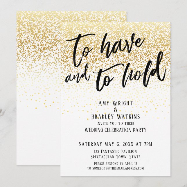 Casual Hand To Have and To Hold Gold Confetti Invitation (Front/Back)