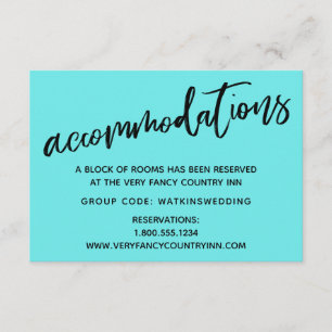 Casual Handwriting Aqua Wedding Accommodations Enclosure Card