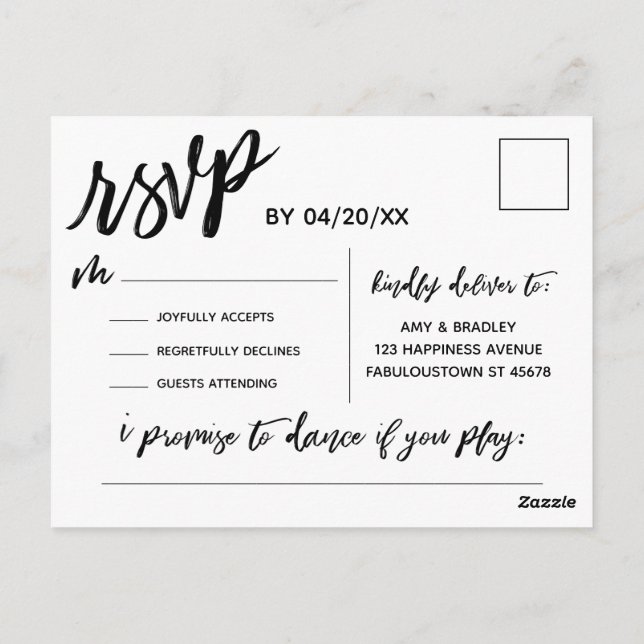 Casual Handwriting Black White RSVP Song Request Postcard (Back)