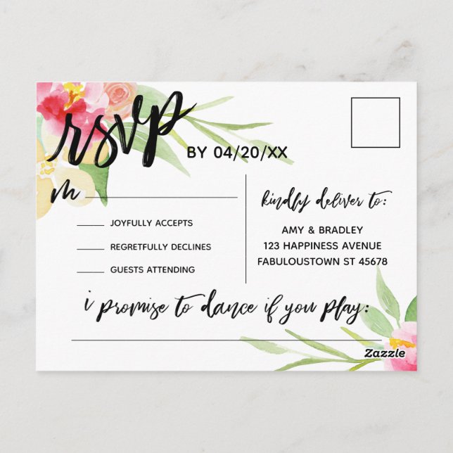 Casual Handwriting Boho Floral RSVP Song Request Postcard (Back)