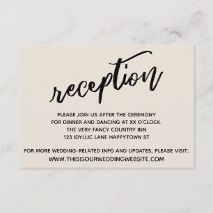 Casual Handwriting Cream Wedding Reception Enclosure Card
