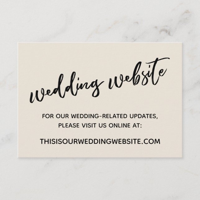 Casual Handwriting Cream Wedding Website Enclosure Card (Front)