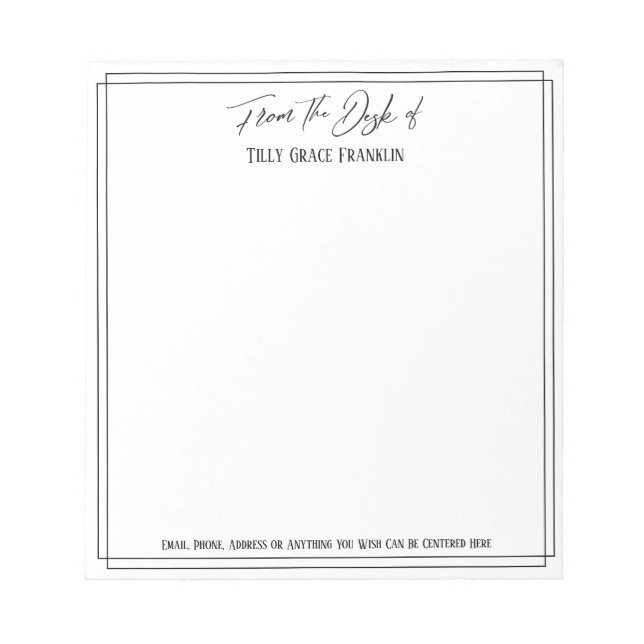 Casual Handwriting From the Desk of Simple Elegant Notepad (Front)