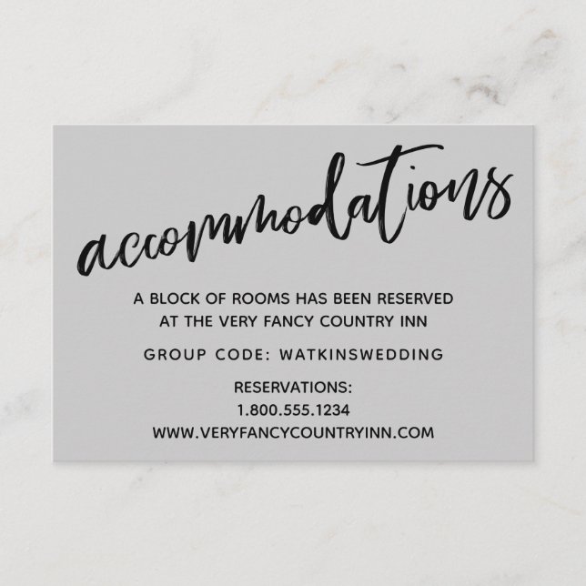 Casual Handwriting Grey Wedding Accommodations Enclosure Card (Front)