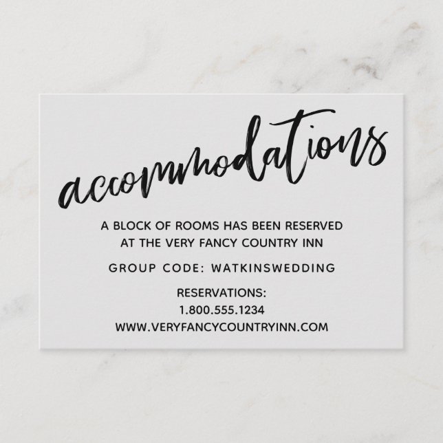 Casual Handwriting Grey Wedding Accommodations Enclosure Card (Front)