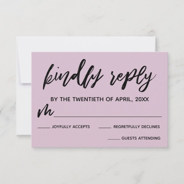 Casual Handwriting Light Mauve Wedding RSVP Card (Front)